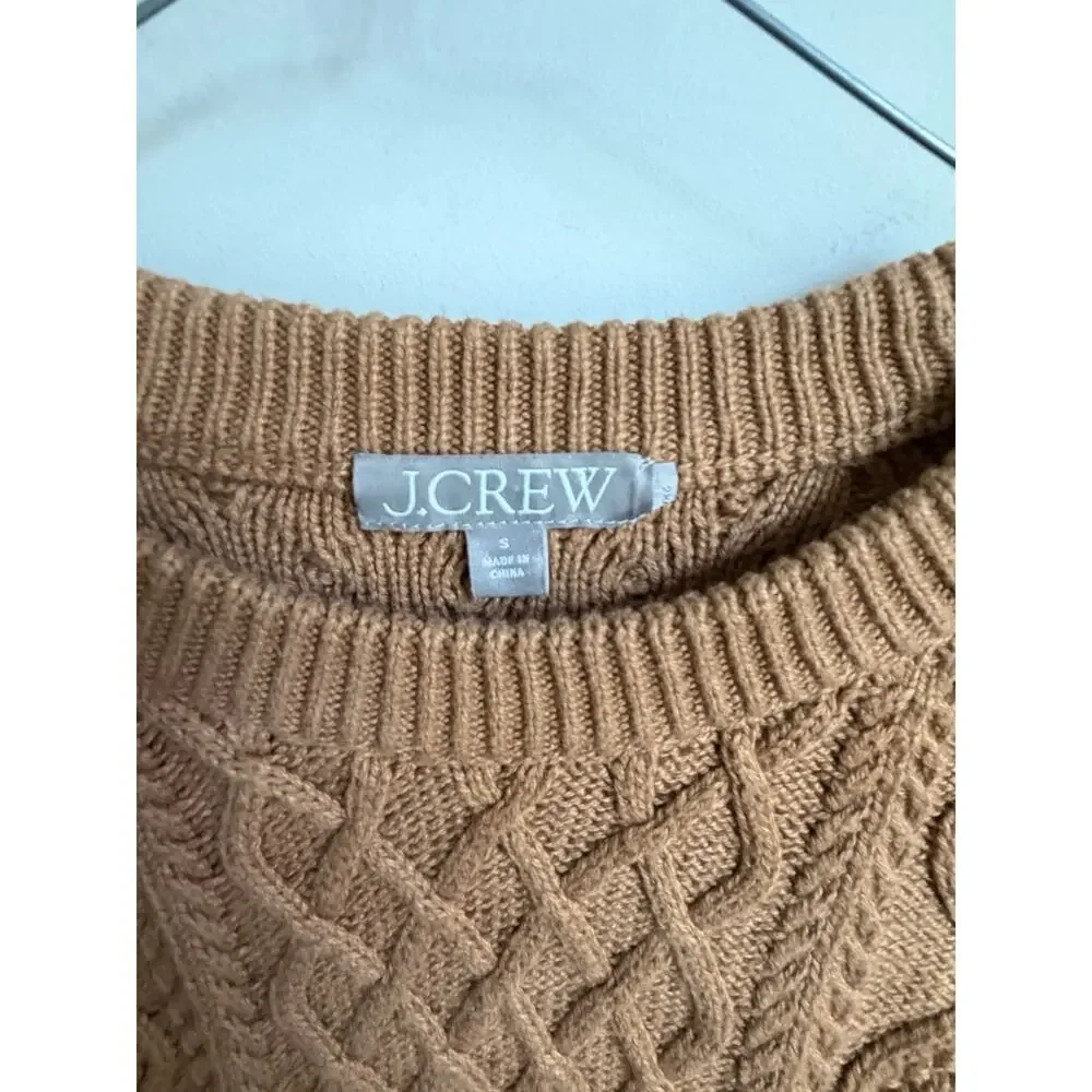 J. Crew Cotton Long Sleeve Crew Neck Cable-Knit Pullover Sweater Brown Womens S